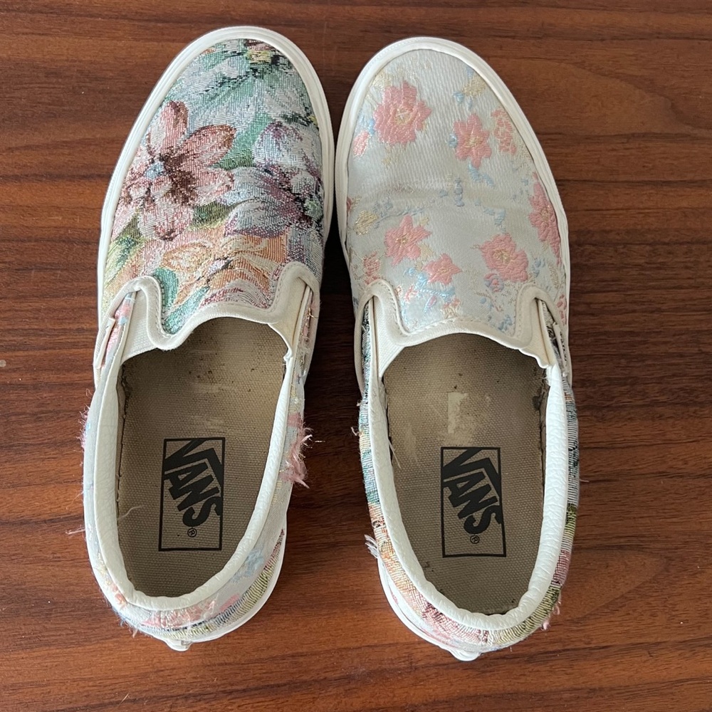 Vans Floral Slip-On Shoes - Cream and Pink